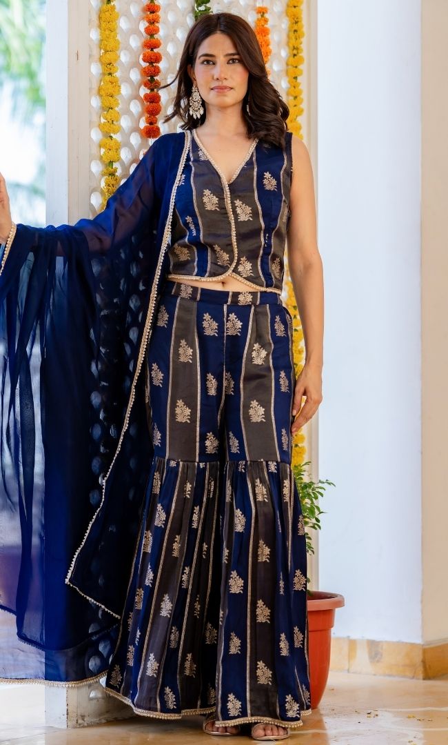 Blue Hour Brocade Sharara Set