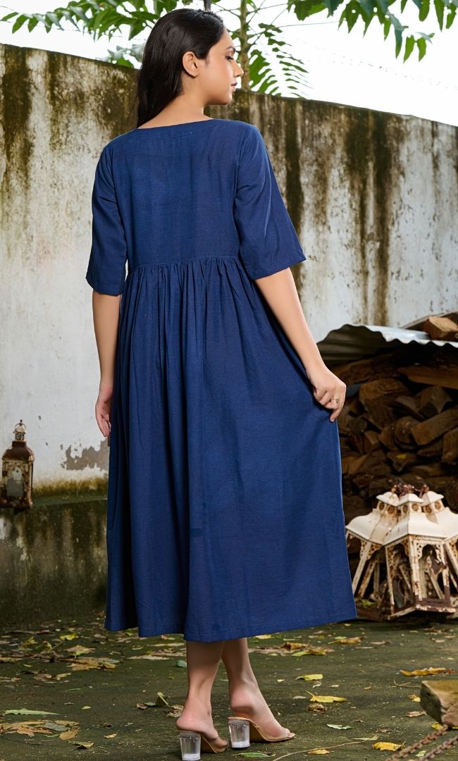 Navy Blue Linen dress – House Of Jamoti