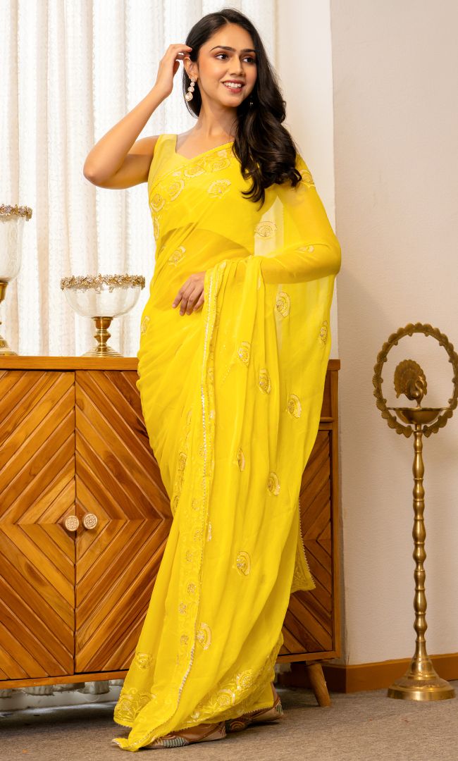 Golden Marigold Shimmer Saree