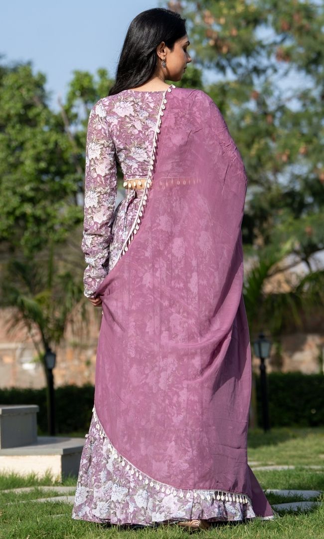 Mauve Floral Lehenga Set