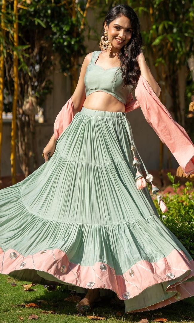 Gul Pista Lehenga Set