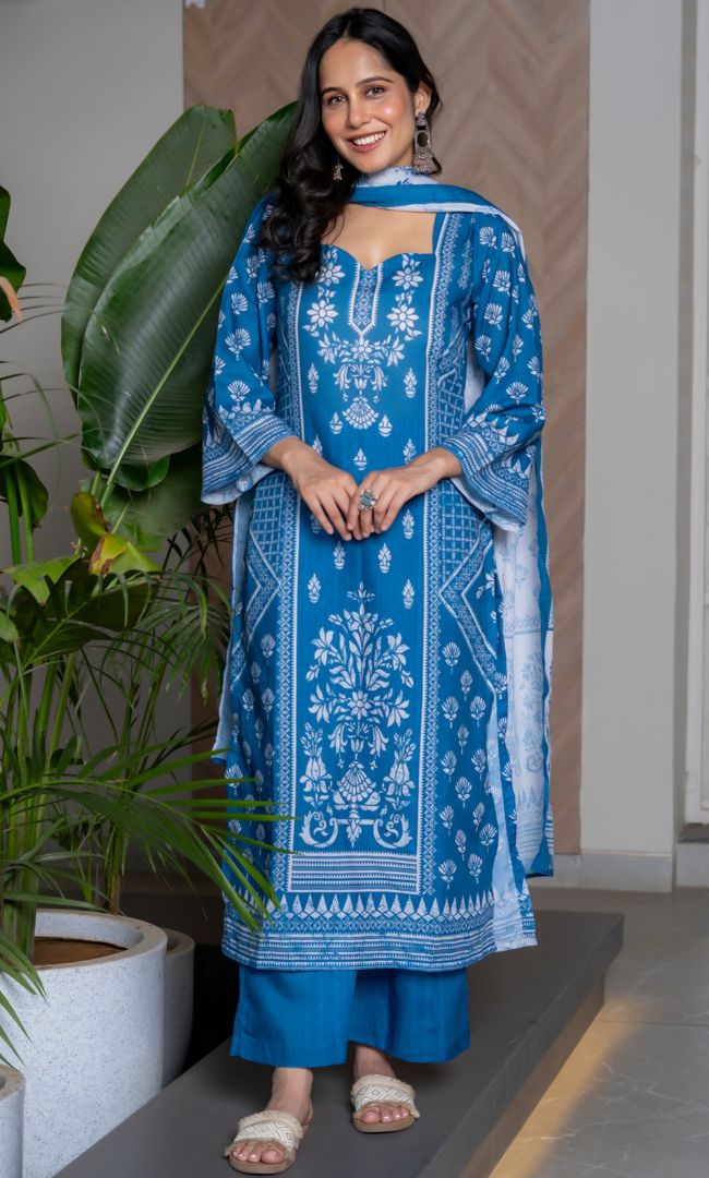 Indigo Printed Suit Set