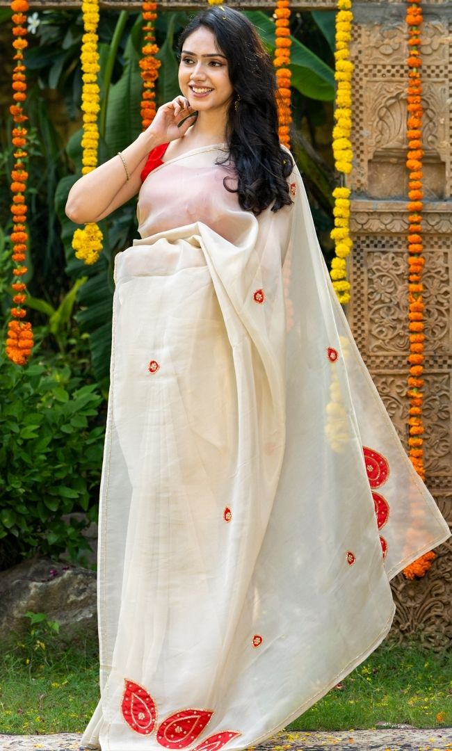 Shell White Tissue Saree