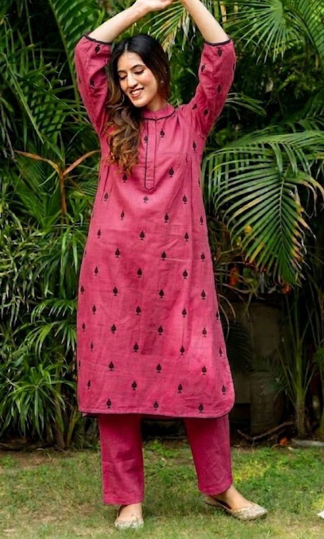 Pink Pikes Spades Cotton Kurta Set