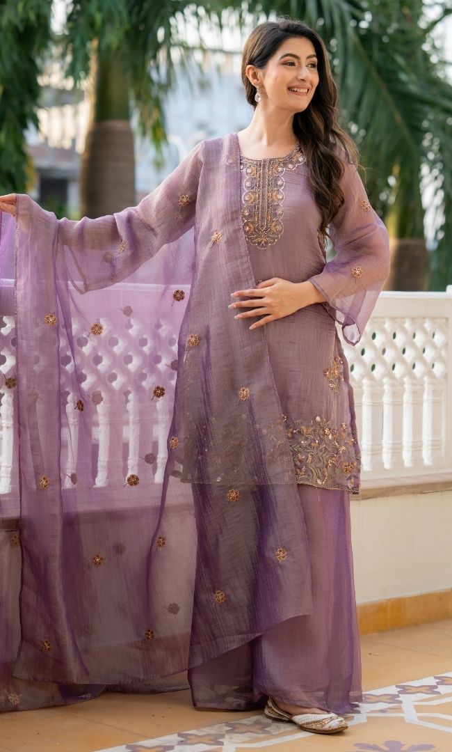 Aveline Purple Embrodiered Suit Set