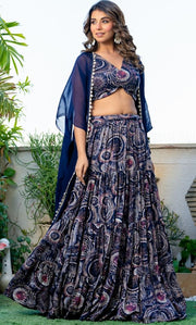 Glaring Blue Printed Skirt Set