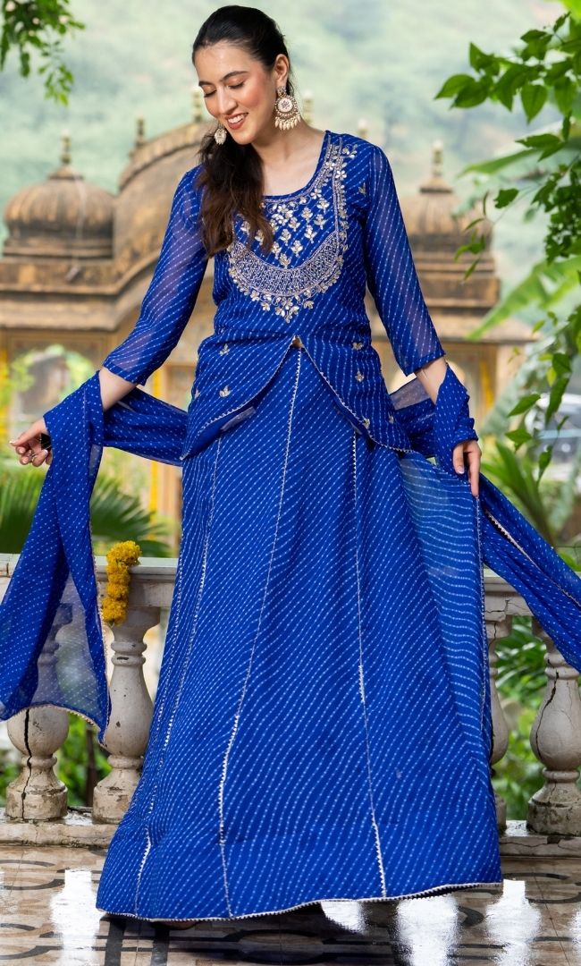 Sargam Blue Bandhani Lehenga Set