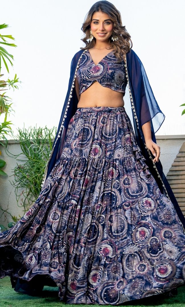 Glaring Blue Printed Skirt Set