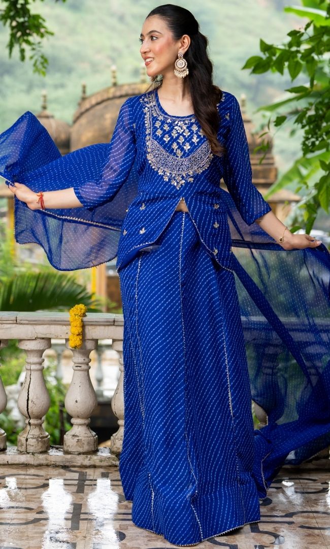 Sargam Blue Bandhani Lehenga Set