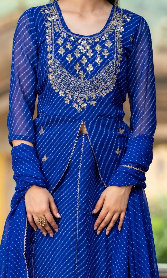 Sargam Blue Bandhani Lehenga Set