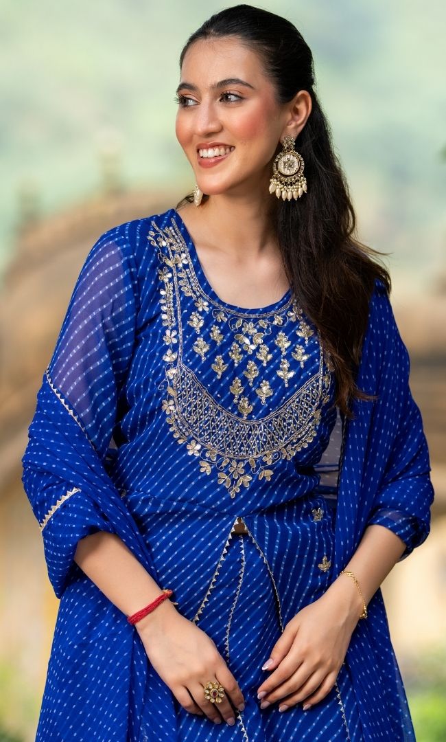 Sargam Blue Bandhani Lehenga Set
