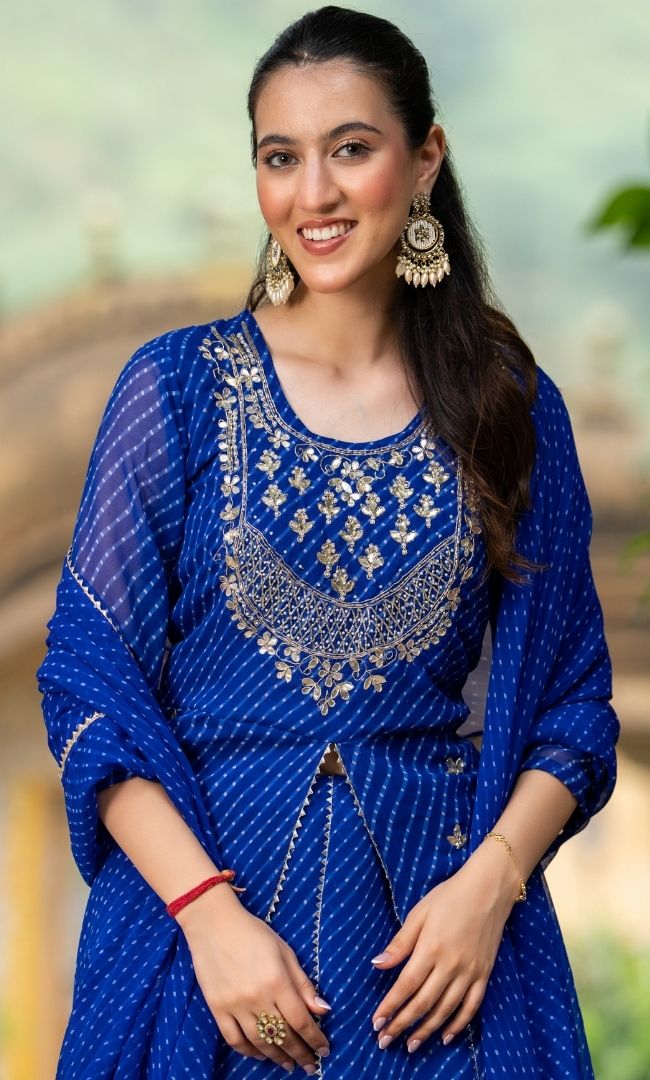 Sargam Blue Bandhani Lehenga Set