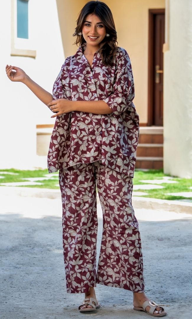 Maroon floral Co-ord Set