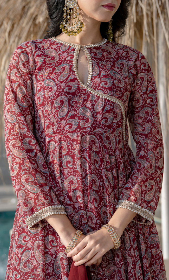 Roop Maroon Georgette Anarkali
