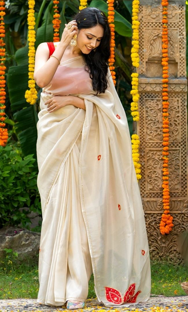 Shell White Tissue Saree