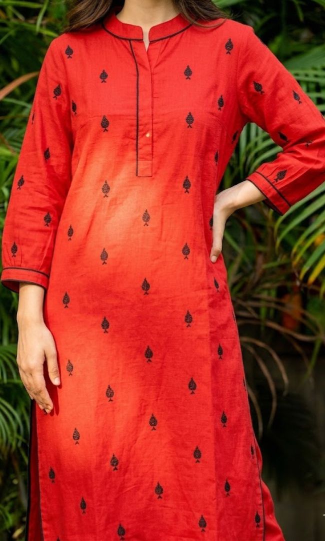 Red Pikes Spades Cotton Kurta Set
