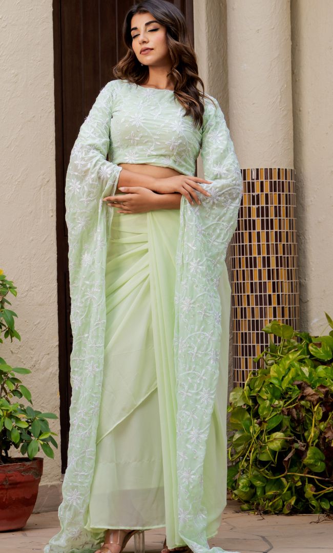 Divine Pastel Green Ethnic Skirt Set
