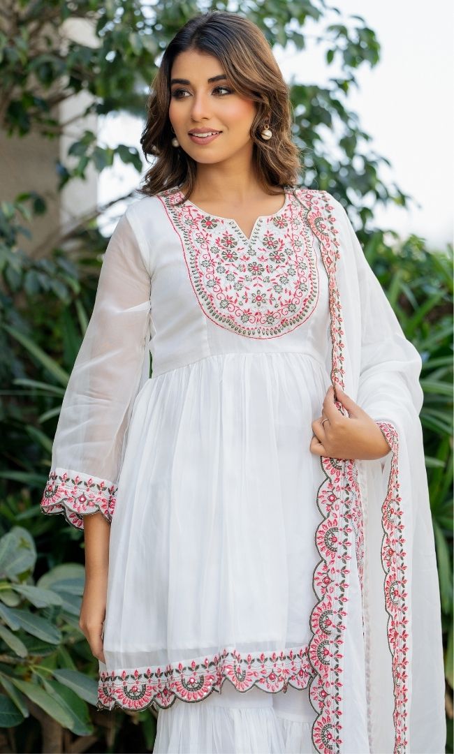 Swan White Organza Sharara Set