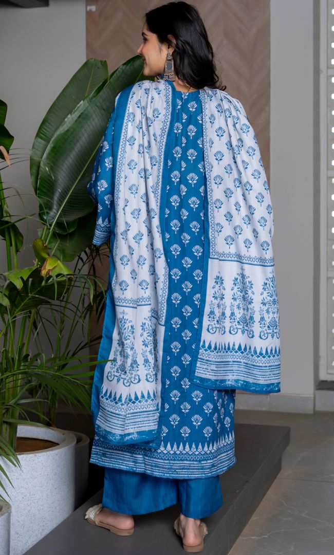 Indigo Printed Suit Set