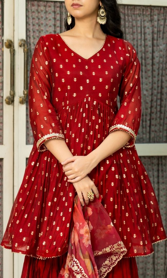 Maroon Chanderi Sharara Set