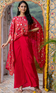 Sira Pink Skirt Cape Set