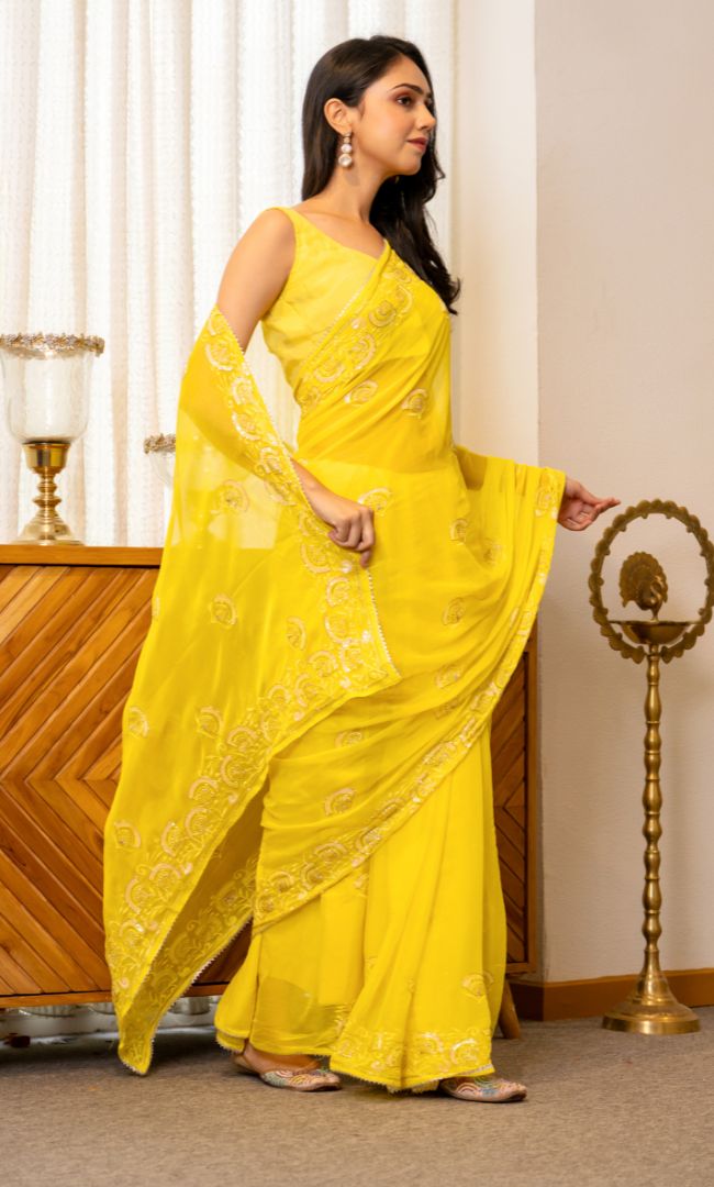 Golden Marigold Shimmer Saree