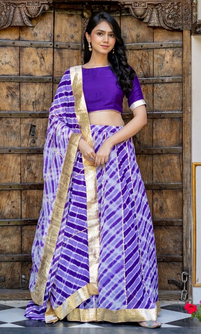 Marwar Purple Leheriya Lehenga Set