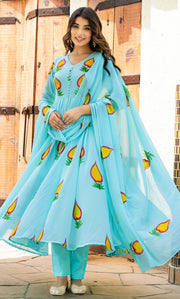 Sky Blue Handpainted Anarkali