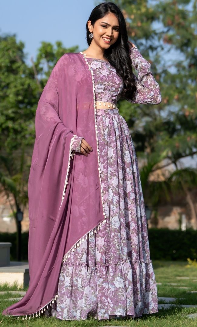 Mauve Floral Lehenga Set