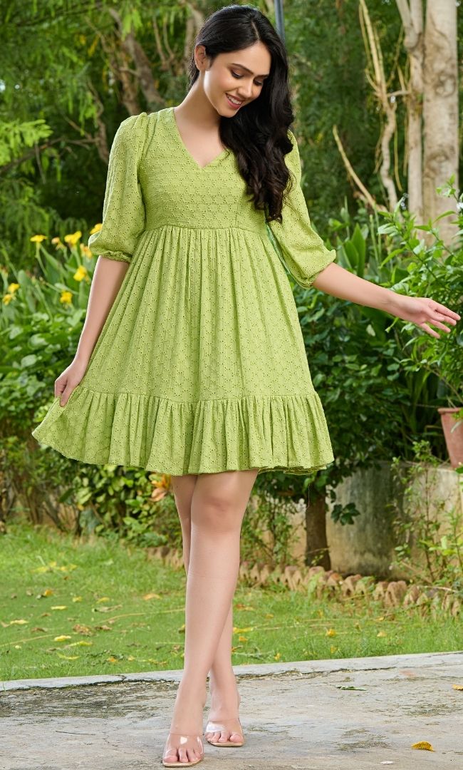 Parakeet Schiffli Dress