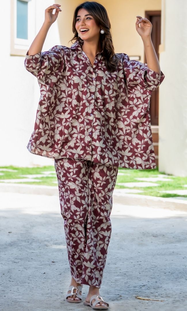 Maroon floral Co-ord Set