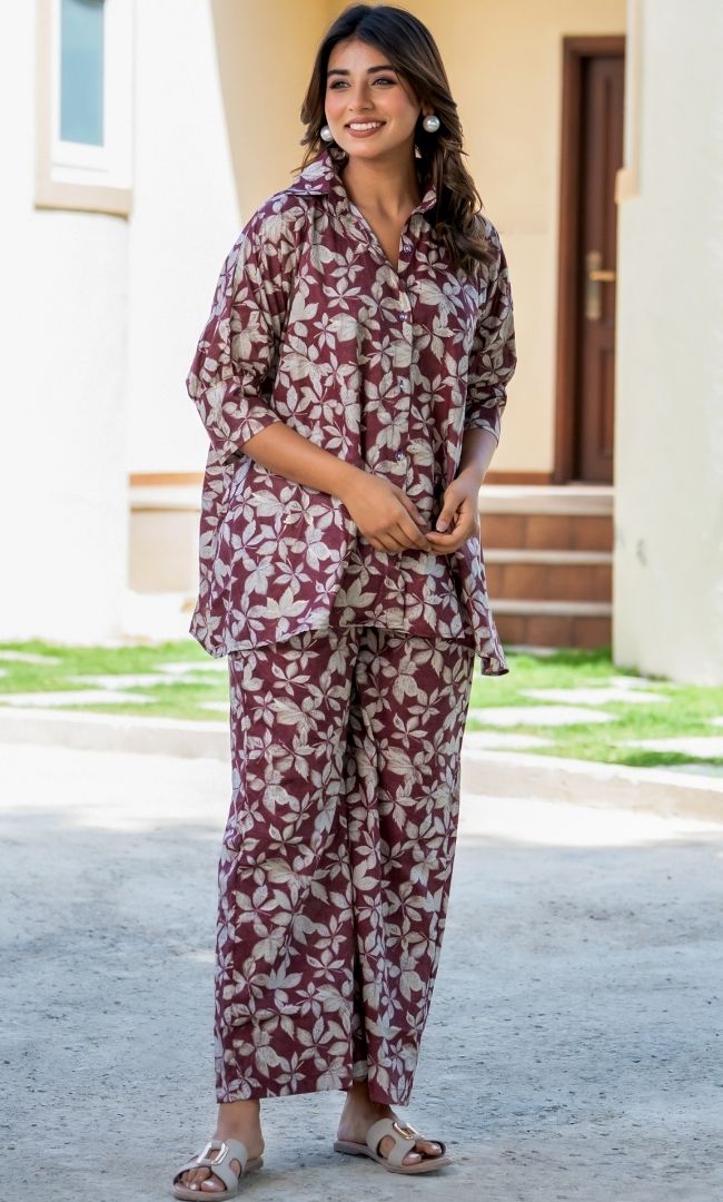 Maroon floral Co-ord Set
