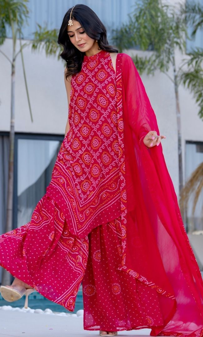 Cerise Pink Bandhej Sharara Set