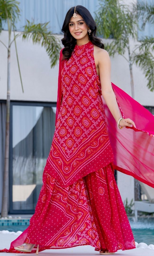 Cerise Pink Bandhej Sharara Set
