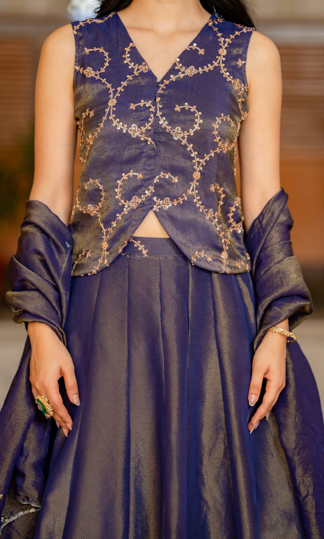 Sara Purple Tissue Lehenga Set