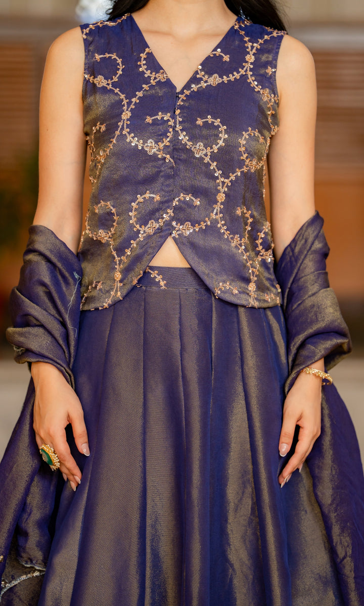 Sara Purple Tissue Lehenga Set