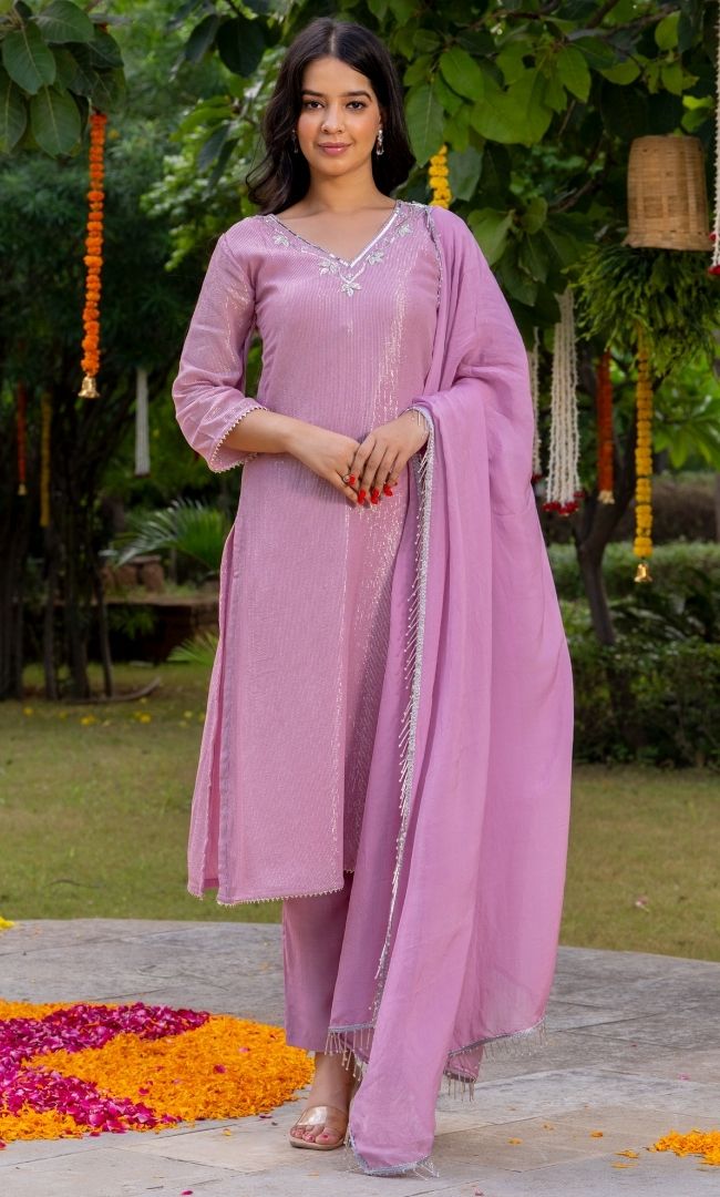 Dusty Pink Lurex Kurta Set