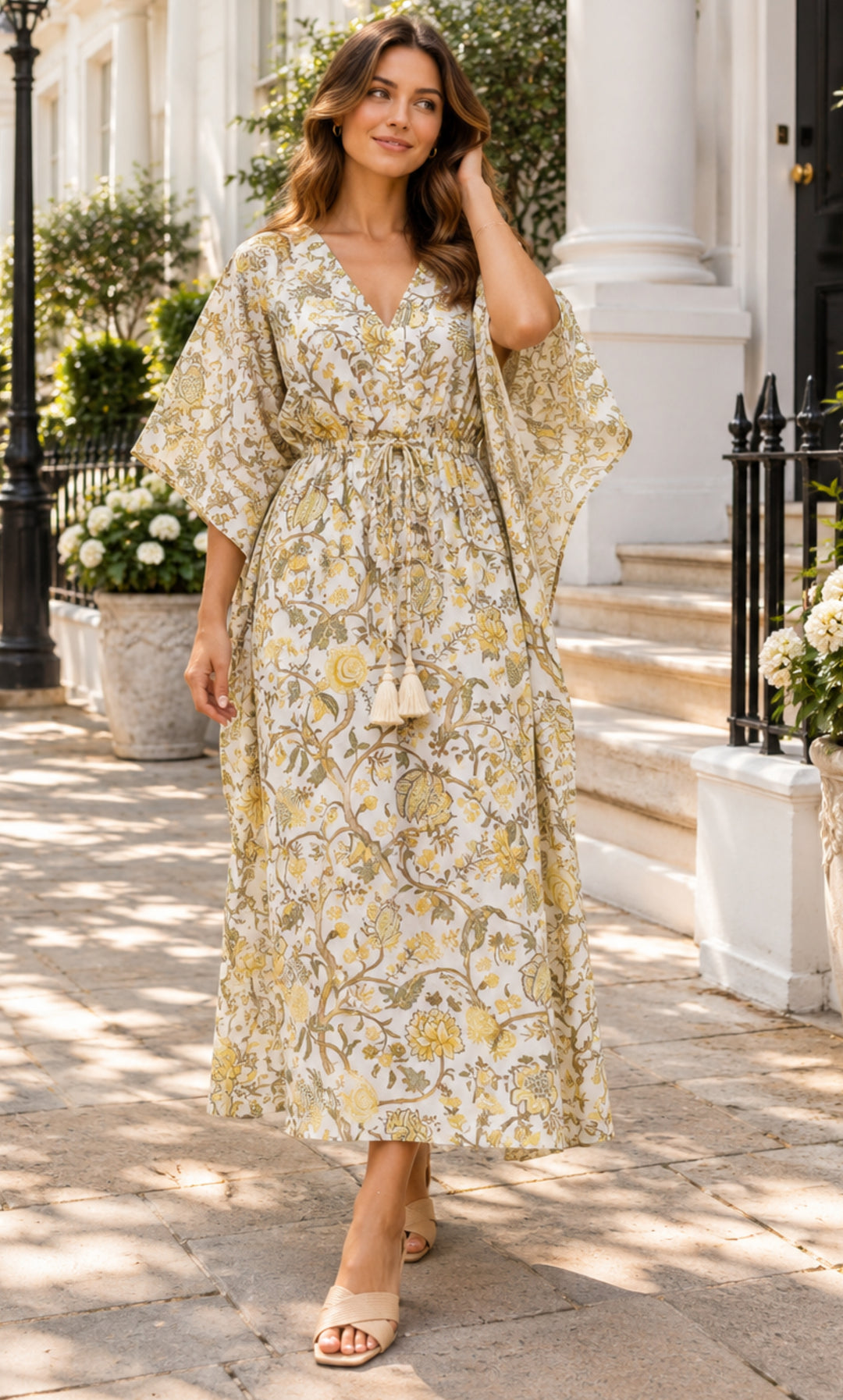 Ivory Botanical Floral Kaftan
