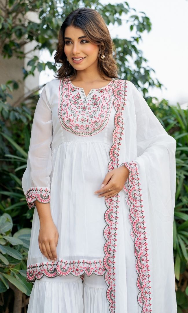 Swan White Organza Sharara Set