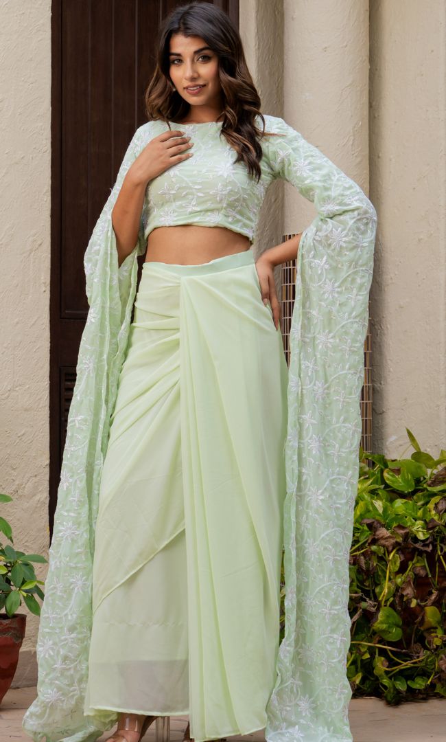 Divine Pastel Green Ethnic Skirt Set