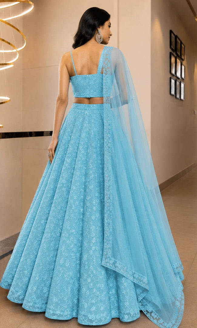Aqua Floral Sequin Embroidery Lehenga Set