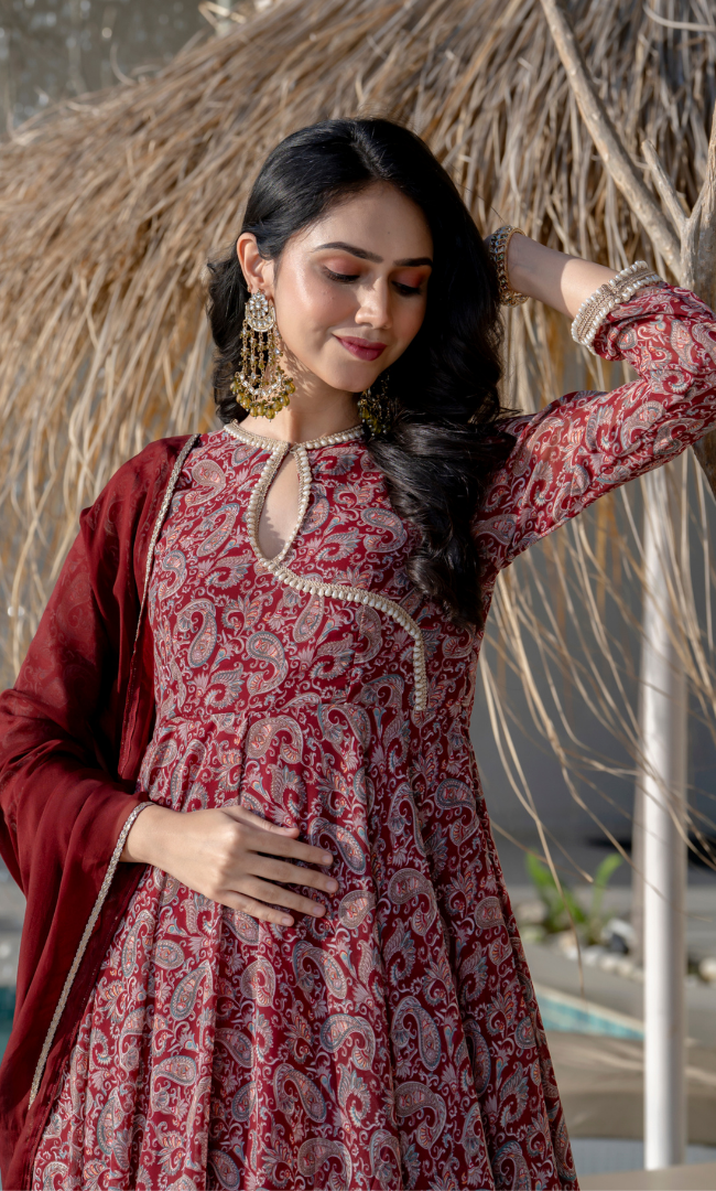 Roop Maroon Georgette Anarkali