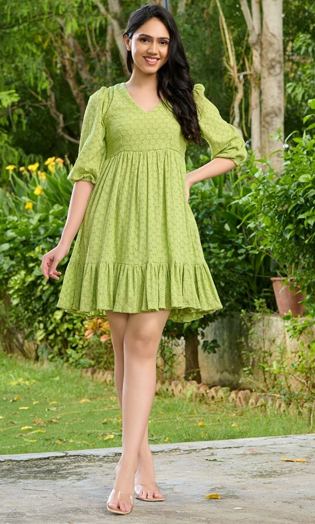 Parakeet Schiffli Dress