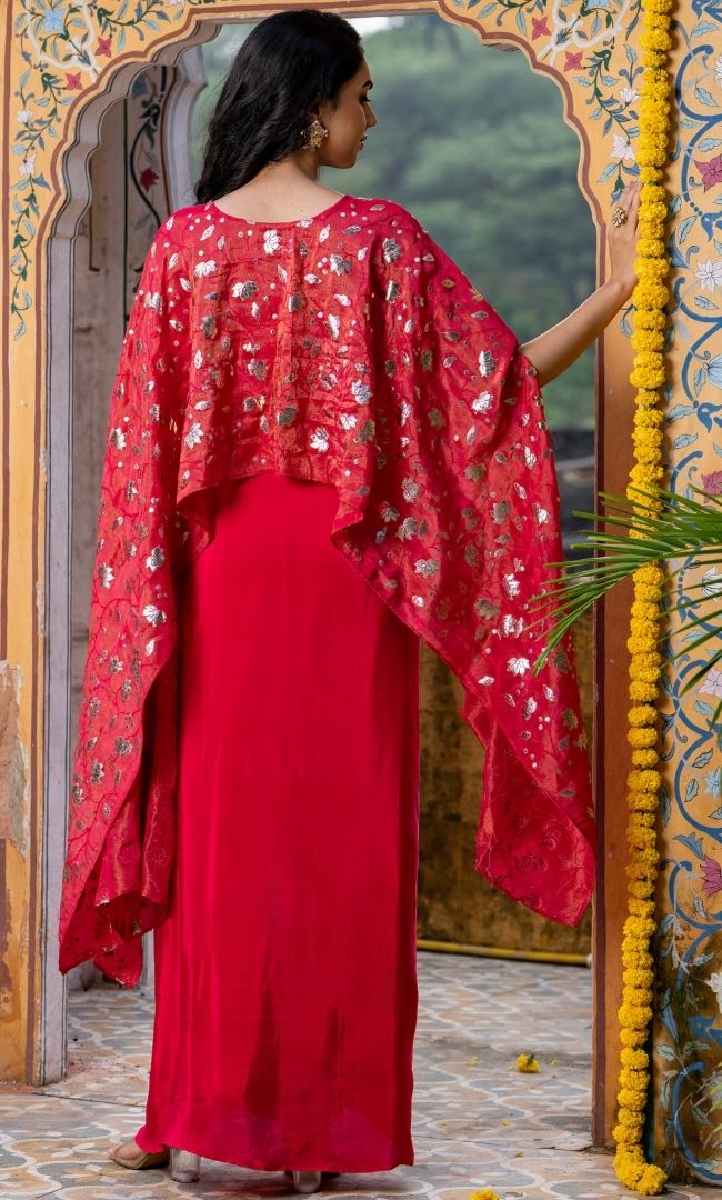 Sira Pink Skirt Cape Set