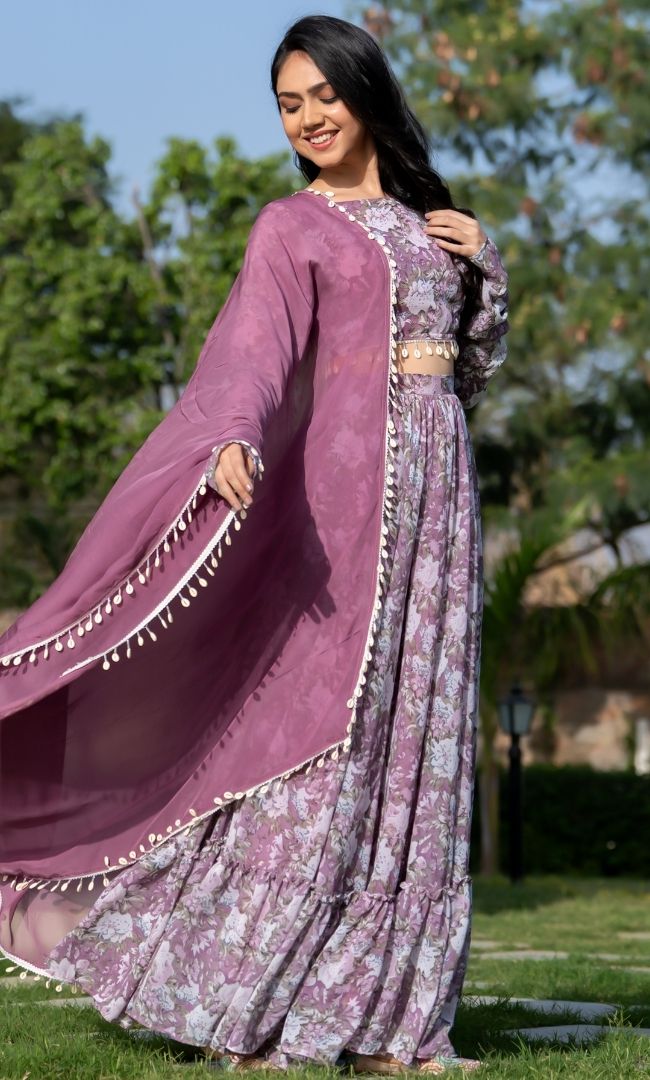 Mauve Floral Lehenga Set