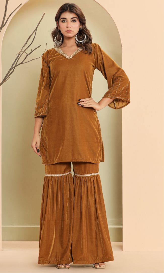 Golden Bloom Sharara Set