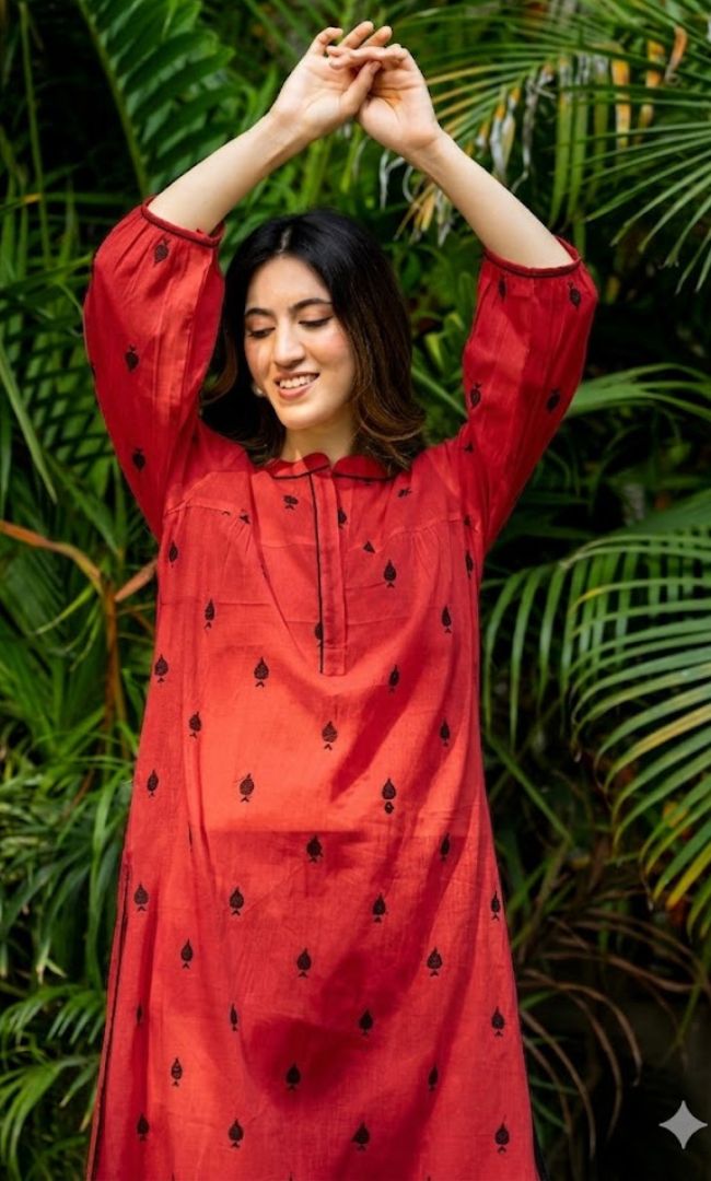 Red Pikes Spades Cotton Kurta Set