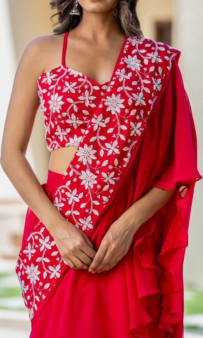 Noorani Pink Ruffle saree