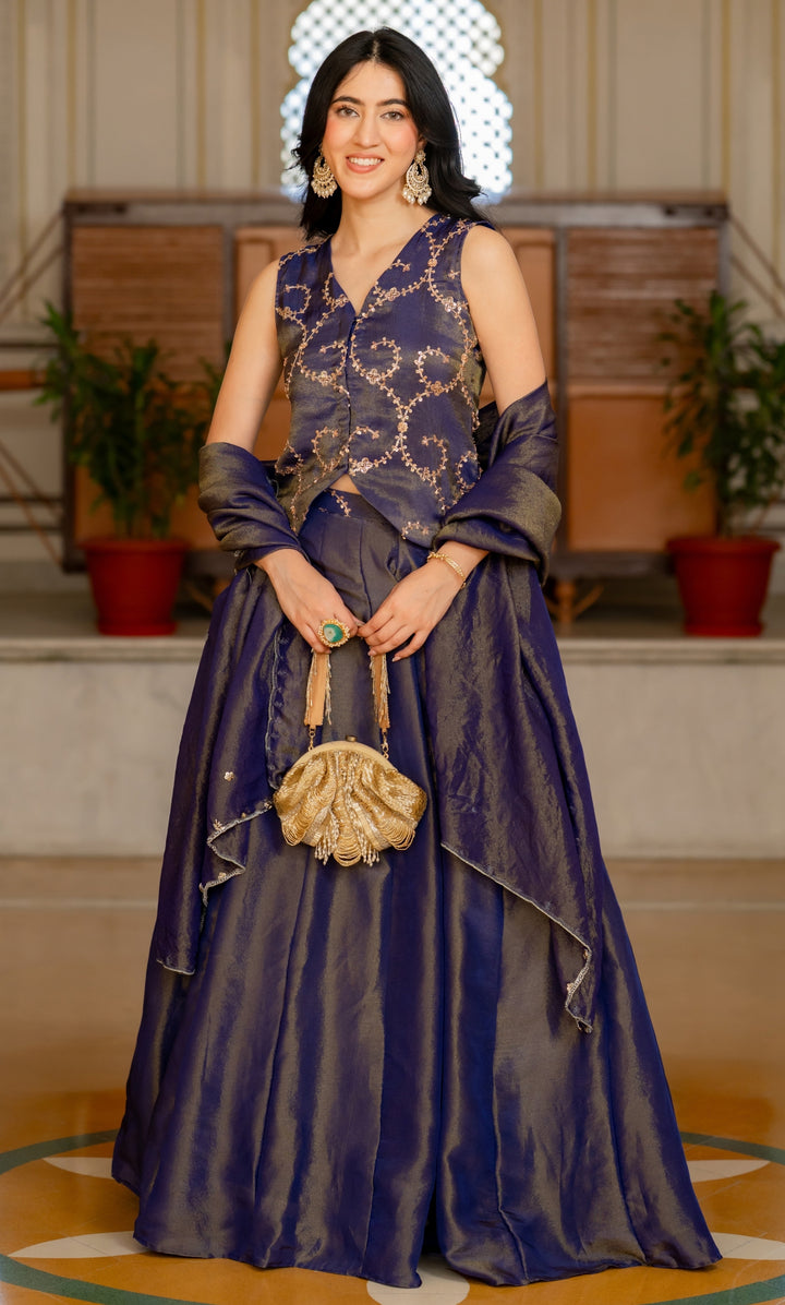 Sara Purple Tissue Lehenga Set