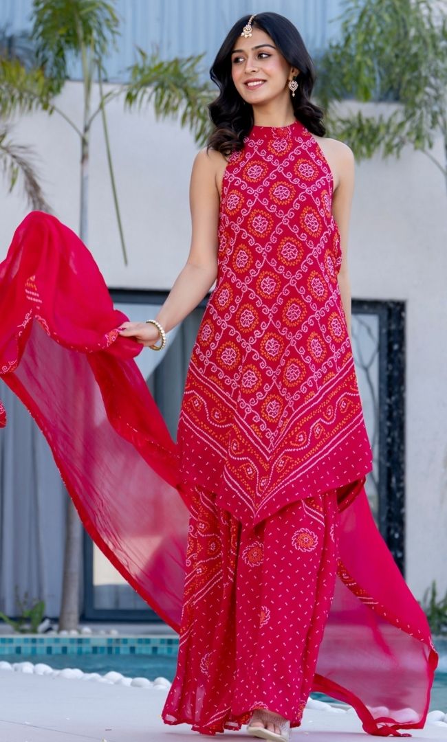 Cerise Pink Bandhej Sharara Set